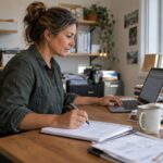 Small business owner working at a laptop, illustrating the need for cyber liability insurance