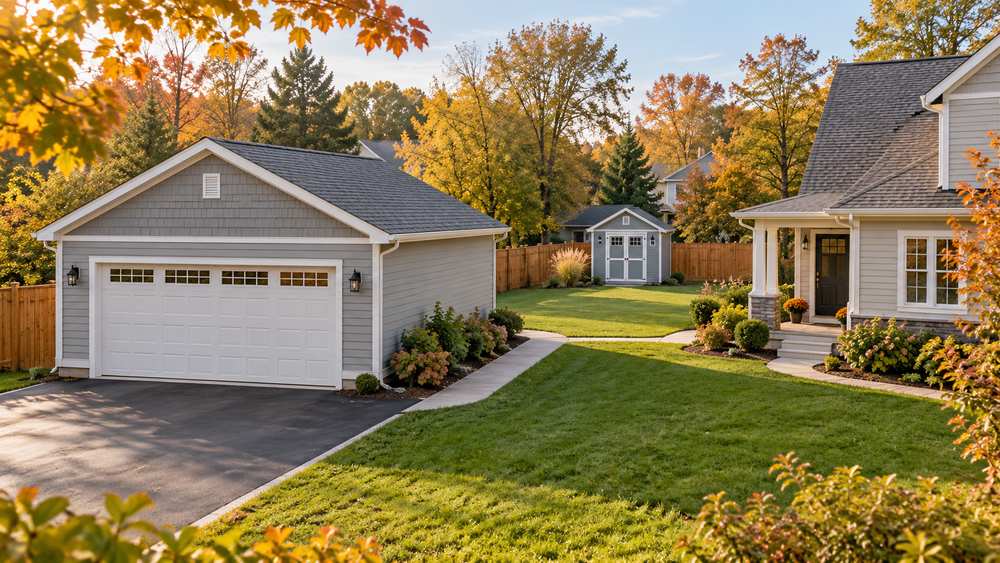 Detached garage, shed, and fence illustrating homeowners insurance coverage for detached structures